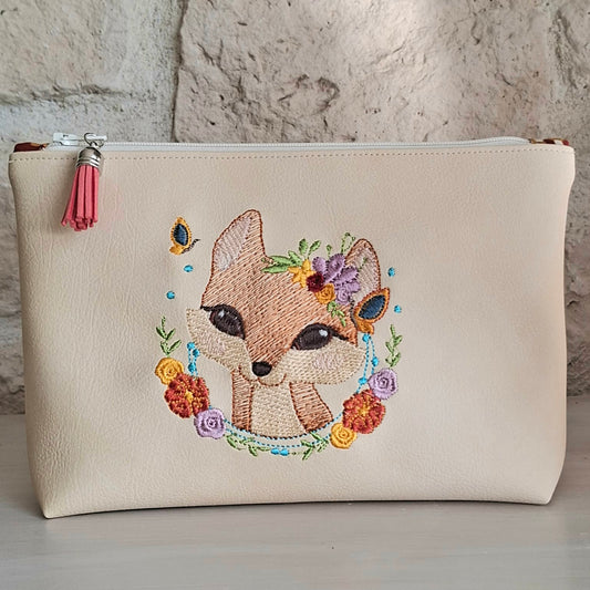 trousse enfant renarde simili cuir ecru
