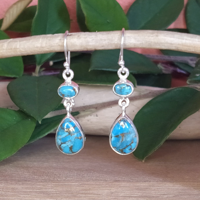 Boucles d'oreilles en argent et turquoise - Petite rainette