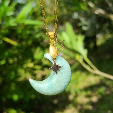 Collier lune en acier et amazonite - Petite Rainette