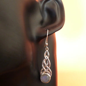 Boucles d'oreilles style celtique en argent et labradorite naturelle - Bijoux Cailloux Bambou