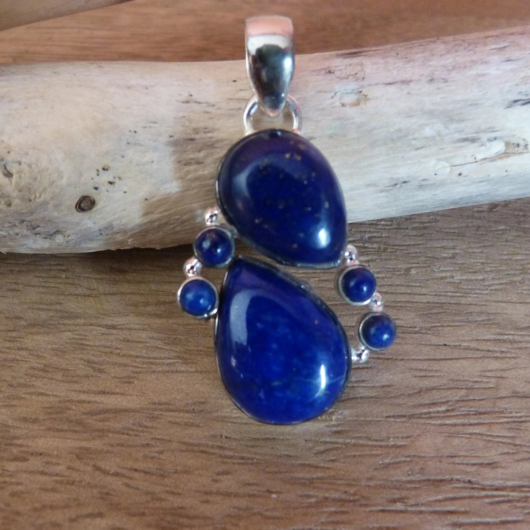 Pendentif argent 925 et lapis-lazuli - Bijoux Cailloux Bambou