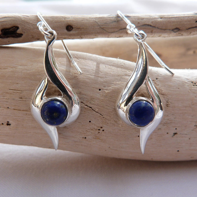 Boucles d'oreilles longues en argent et lapis-lazuli - Bijoux Cailloux Bambou