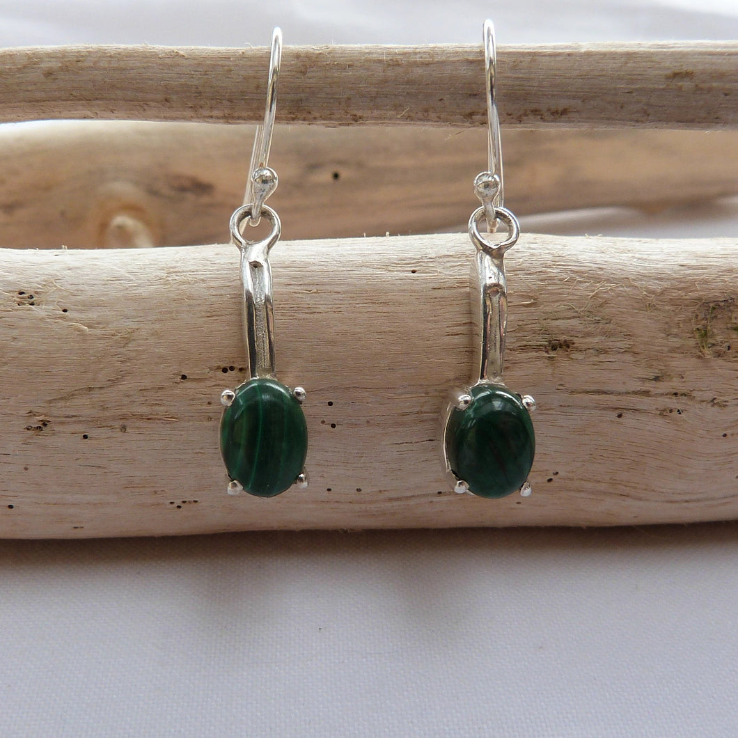 Boucles d'oreilles en argent et malachite - Bijoux Cailloux Bambou