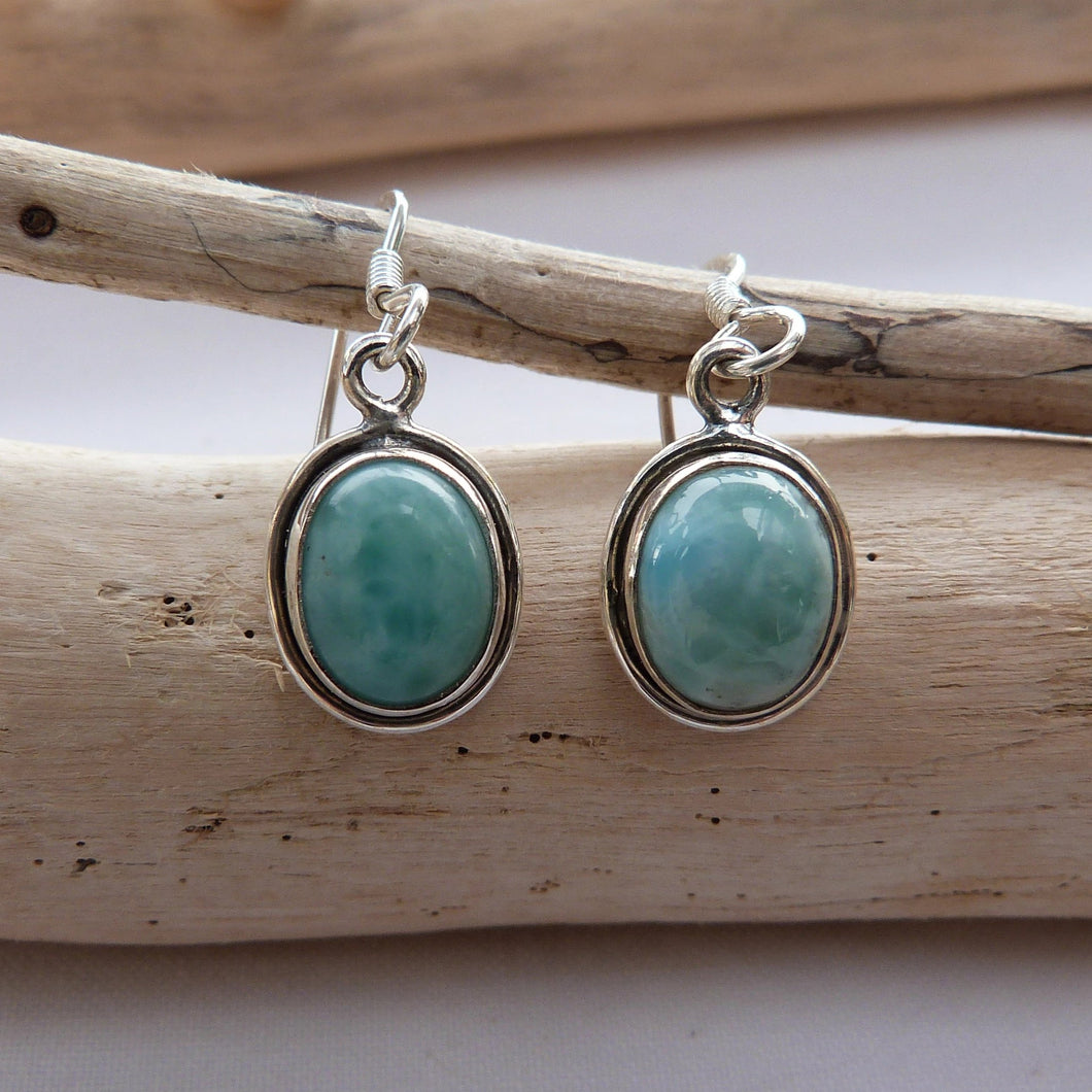 Boucles d'oreilles en argent et larimar - Bijoux Cailloux Bambou