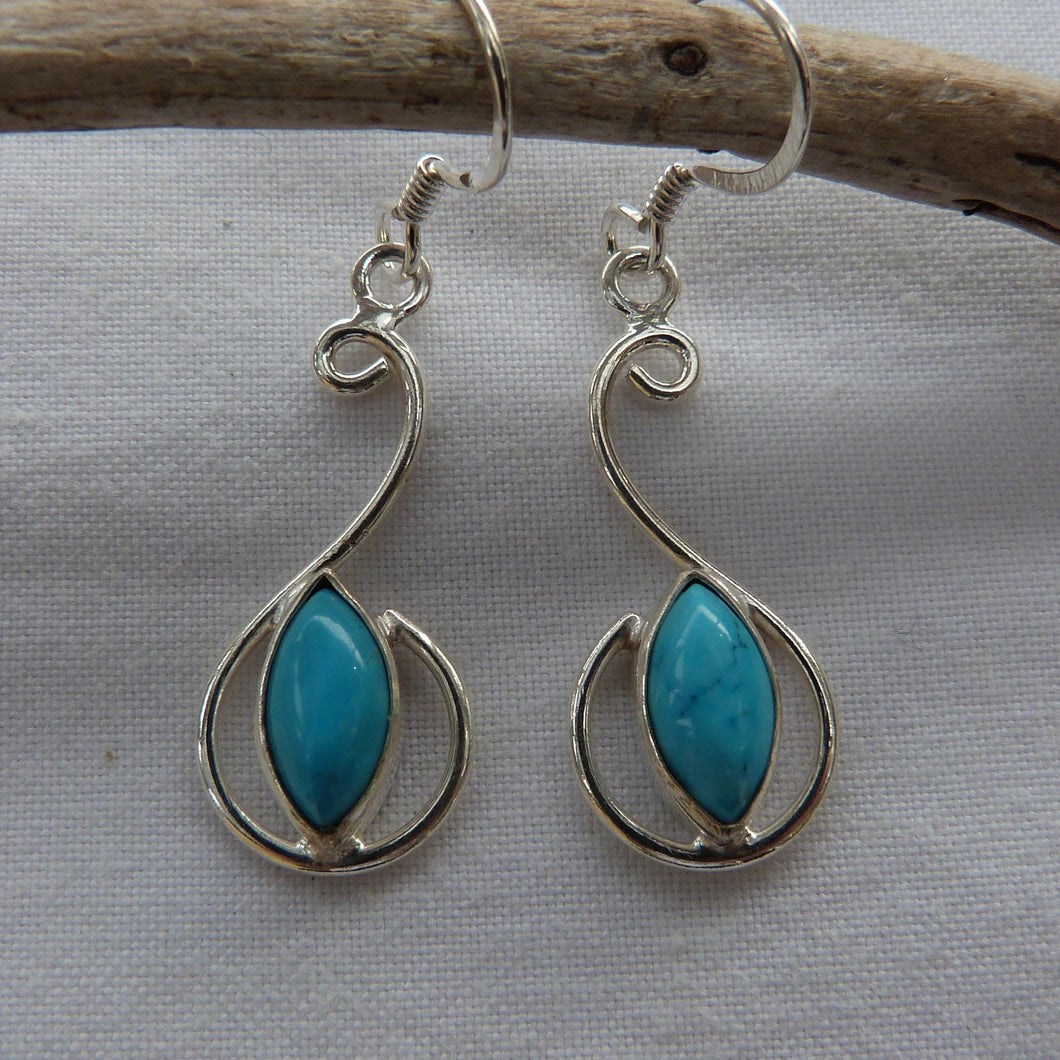 Boucles d'oreilles longues en argent et turquoise - Bijoux Cailloux Bambou