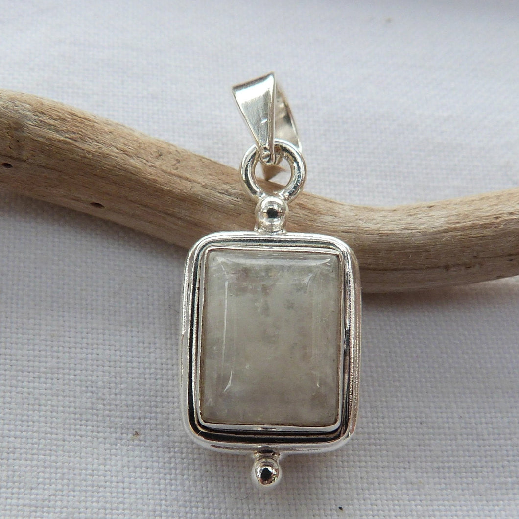Pendentif en argent et pierre de lune arc-en-ciel - Petite Rainette