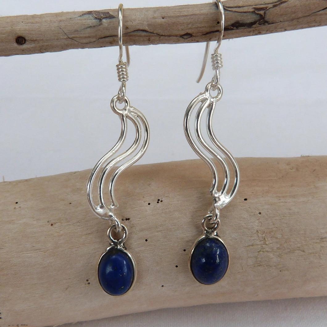 Boucles d'oreilles longues en argent et lapis-lazuli - Bijoux Cailloux Bambou