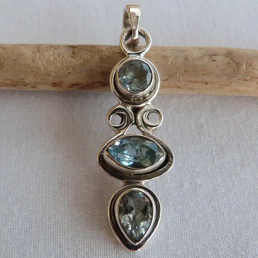 Pendentif argent et topaze bleue - Petite Rainette