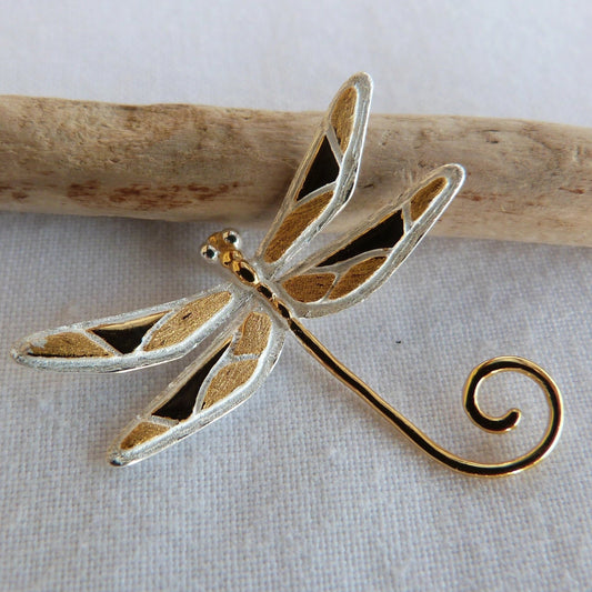 Pendentif libellule en argent plaqué or. - Bijoux Cailloux Bambou