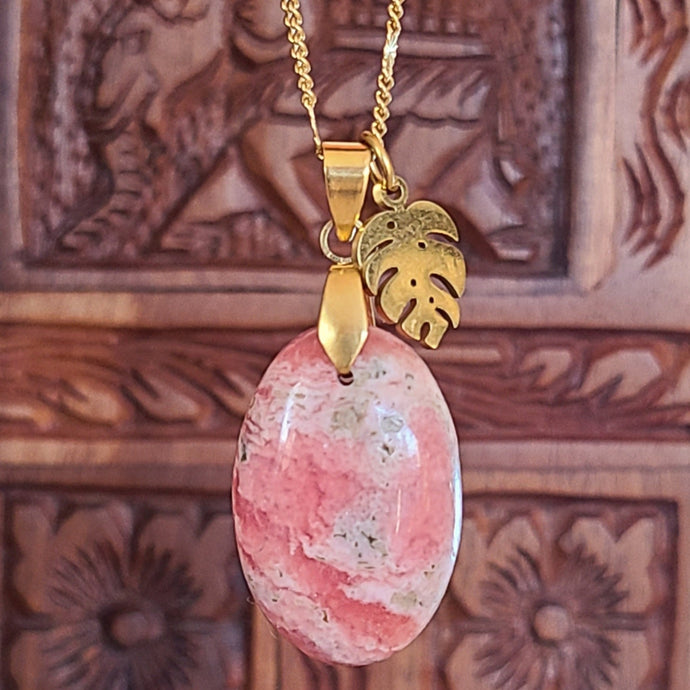 Collier en acier et rhodochrosite - Petite Rainette