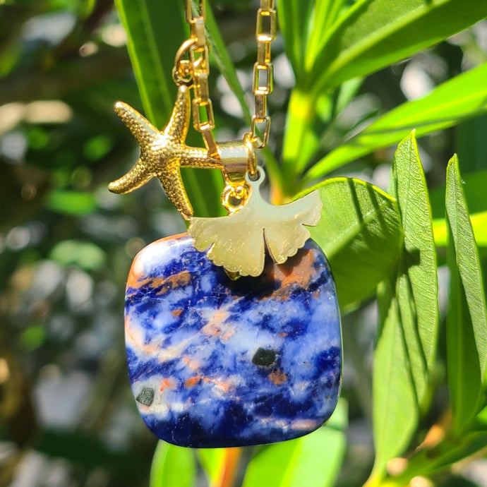 Collier en acier et sodalite