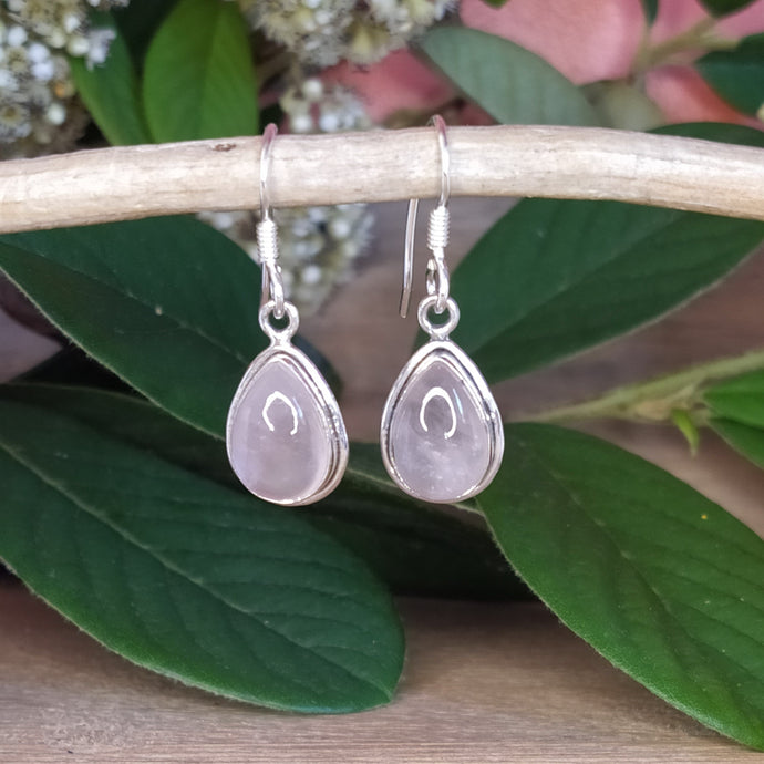 Boucles d'oreilles en argent et quartz rose - Bijoux Cailloux Bambou