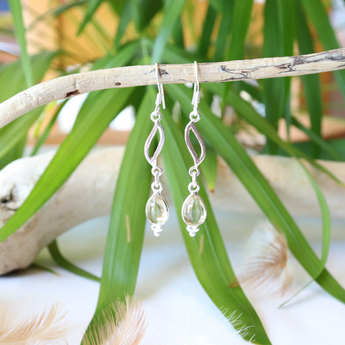 Boucles d'oreilles longues en argent et citrine - Bijoux Cailloux Bambou