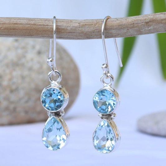 Boucles d'oreilles en argent et topaze bleue - Petite Rainette