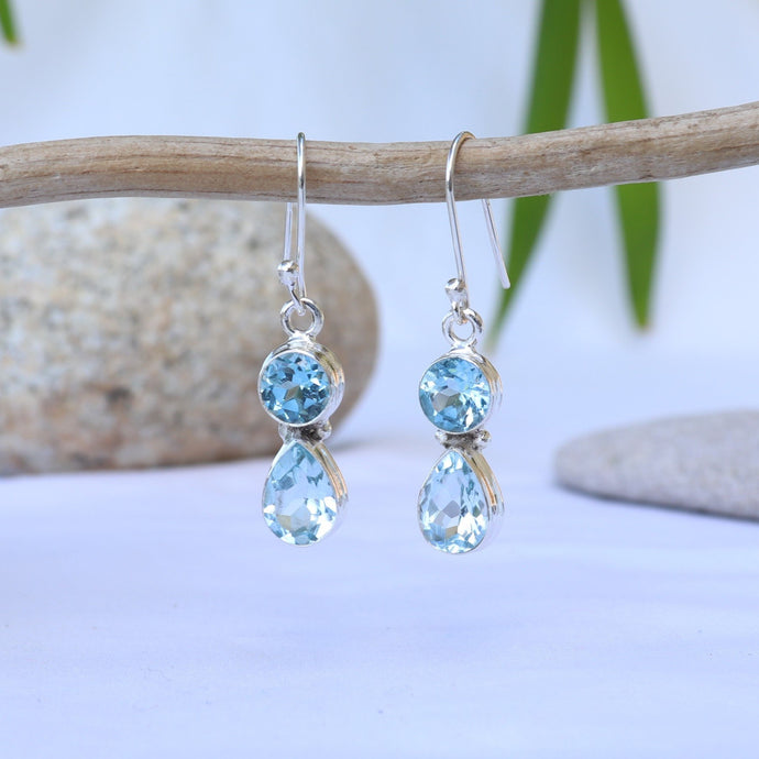 Boucles d'oreilles en argent et topaze bleue - Bijoux Cailloux Bambou