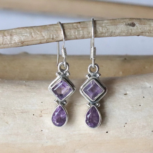 Boucles d'oreilles en argent et améthyste facettée
