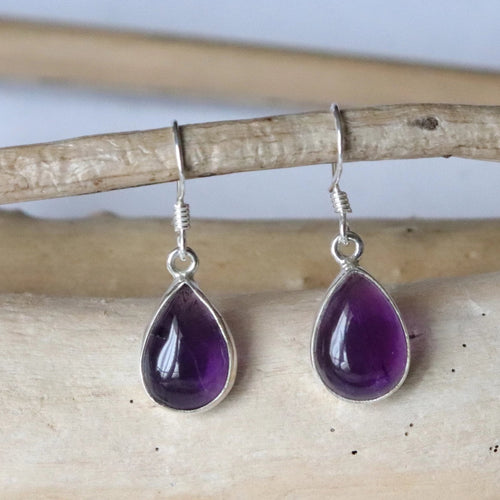 Boucles d'oreilles forme goutte en argent et améthyste - Petite Rainette