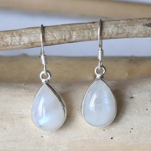 Boucles d'oreilles forme poire en argent et pierre de lune - Petite Rainette