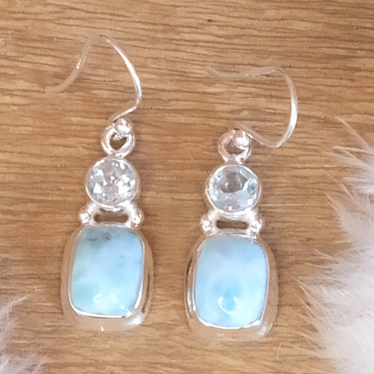Boucles d'oreilles en argent larimar et topaze bleue - Petite Rainette