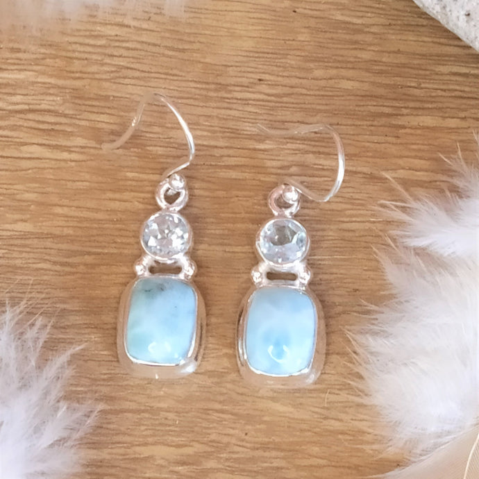 Boucles d'oreilles en argent larimar et topaze bleue - Bijoux Cailloux Bambou