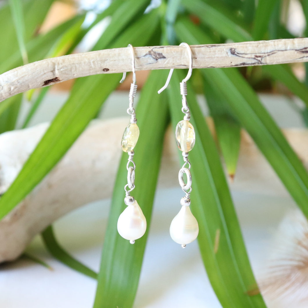 Boucles longues en argent et citrine - Petite Rainette