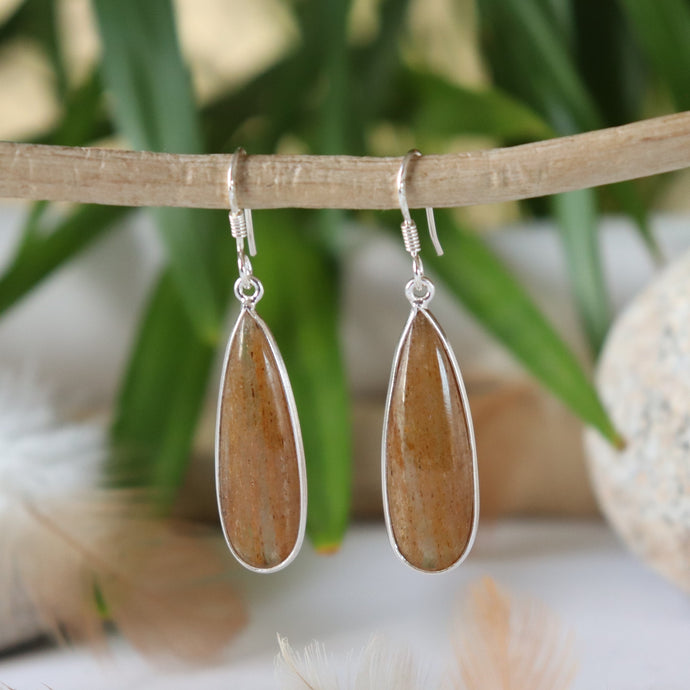 Boucles d'oreilles longues en argent et quartz rutile- Bijoux Cailloux Bambou