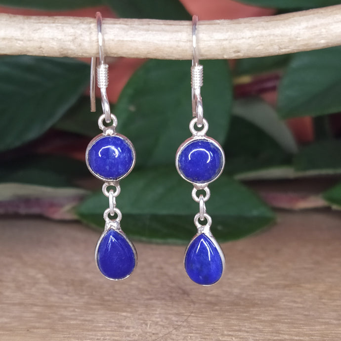 Boucles d'oreilles longues en argent et lapis-lazuli - Petite Rainette