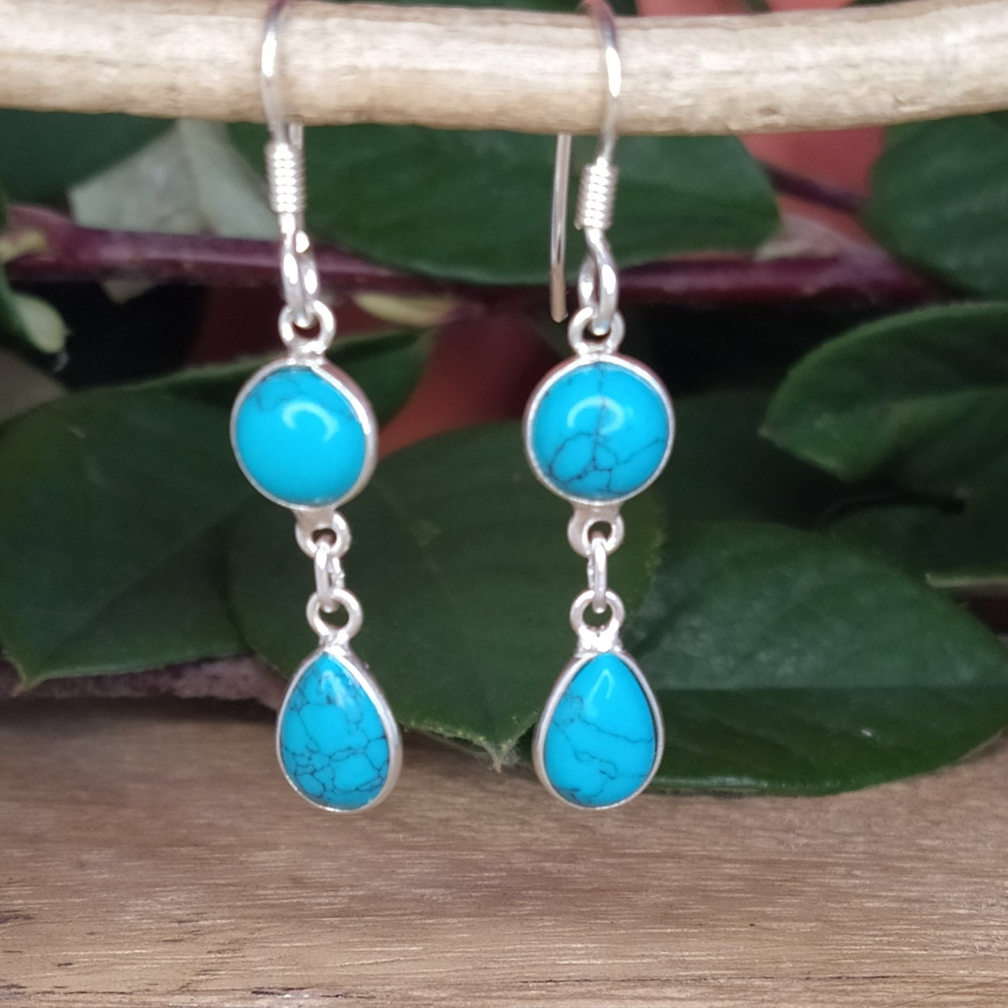 Boucles d'oreilles longues en argent et turquoise