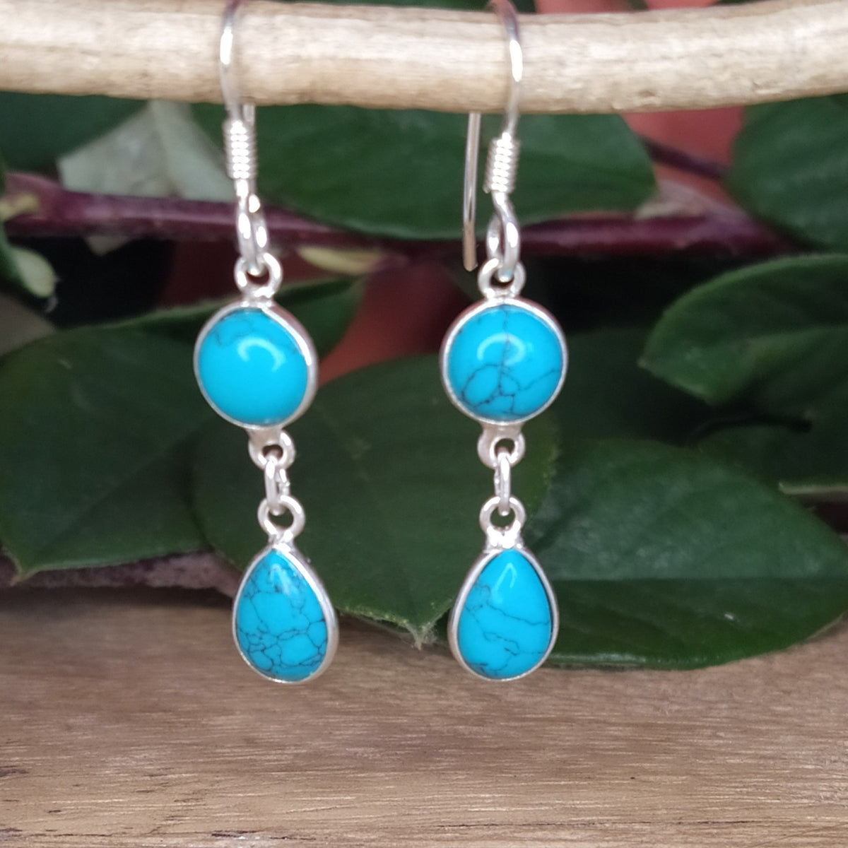 Boucles d'oreilles longues en argent et turquoise