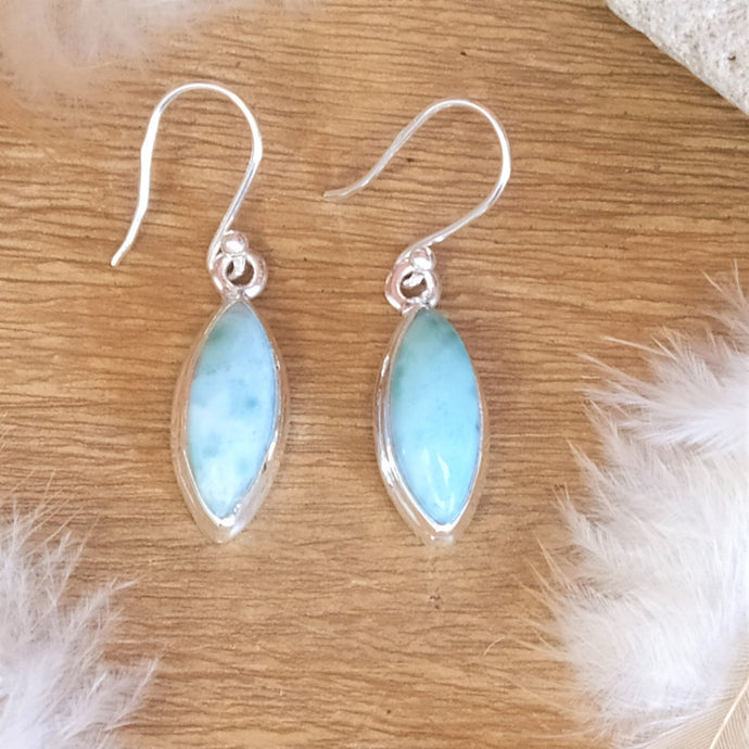 Boucles d'oreilles en argent et larimar - Bijoux Cailloux Bambou