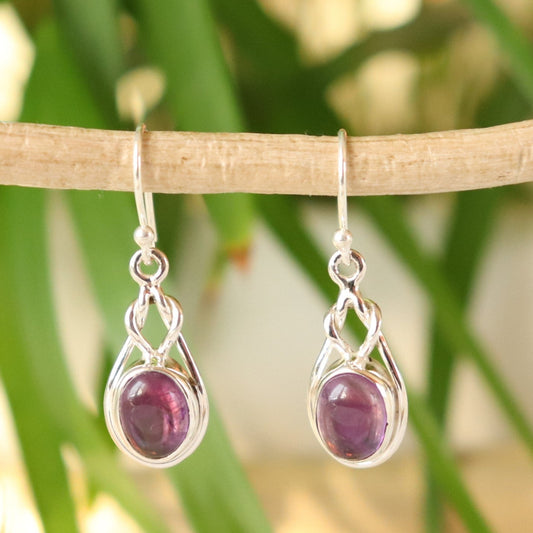 Boucles d'oreilles longues en argent et améthyste - Petite Rainette