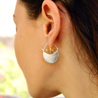Boucles d'oreille en argent brossé 925 "petit panier" - Bijoux Cailloux Bambou