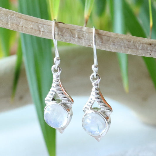 Boucles d'oreilles longues en argent et pierre de lune - Petite Rainette