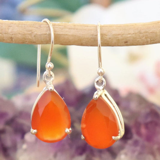 Boucles d'oreilles en argent et cornaline - Petite Rainette