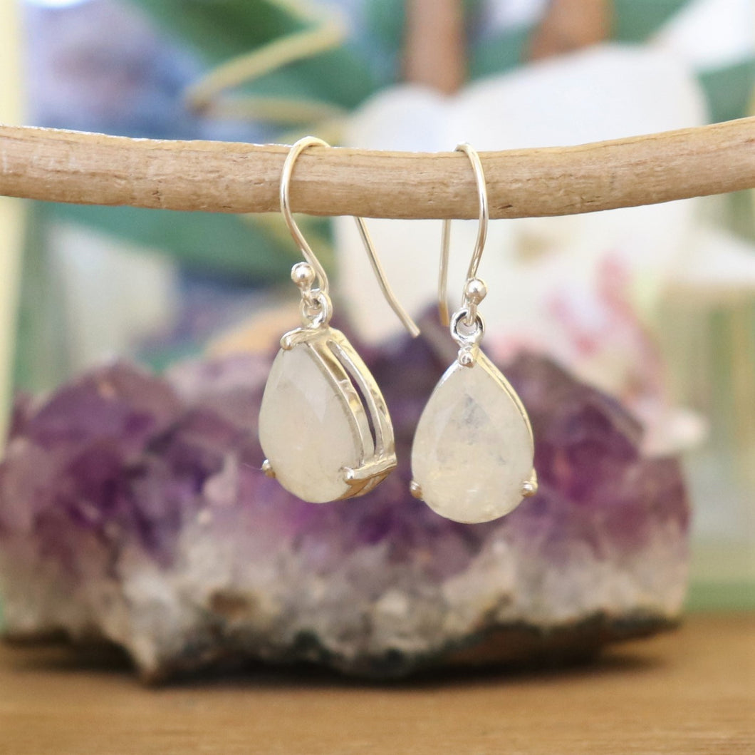 Boucles d'oreilles en argent et labradorite blanche - Petite rainette