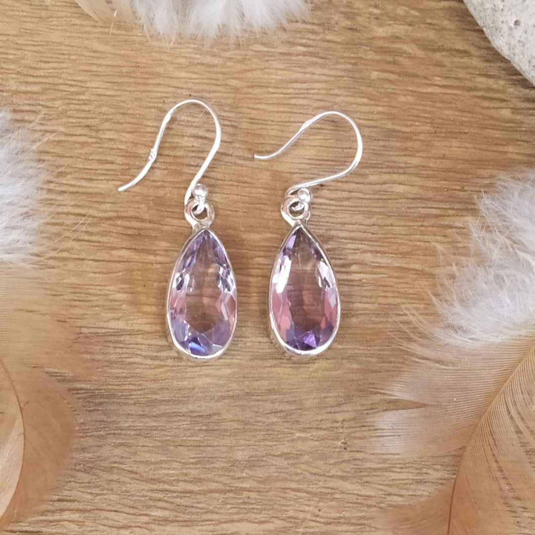 Boucles d'oreilles en argent et améthyste- Bijoux Cailloux Bambou