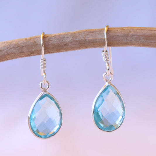 Boucles en argent et topaze bleue - Petite Rainette