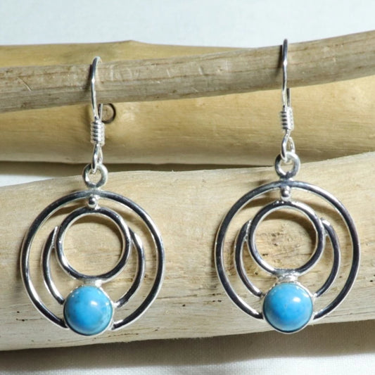 Boucles d'oreilles rondes en argent et turquoise - Petite Rainette