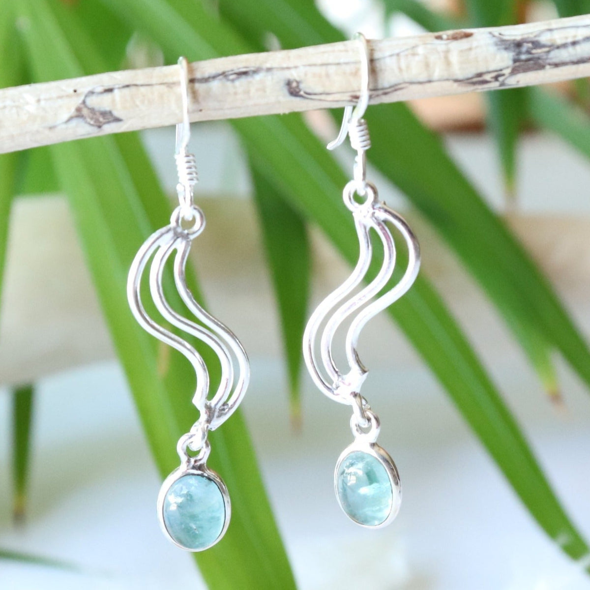 Boucles d'oreilles torsades en argent et apatite - Petite Rainette