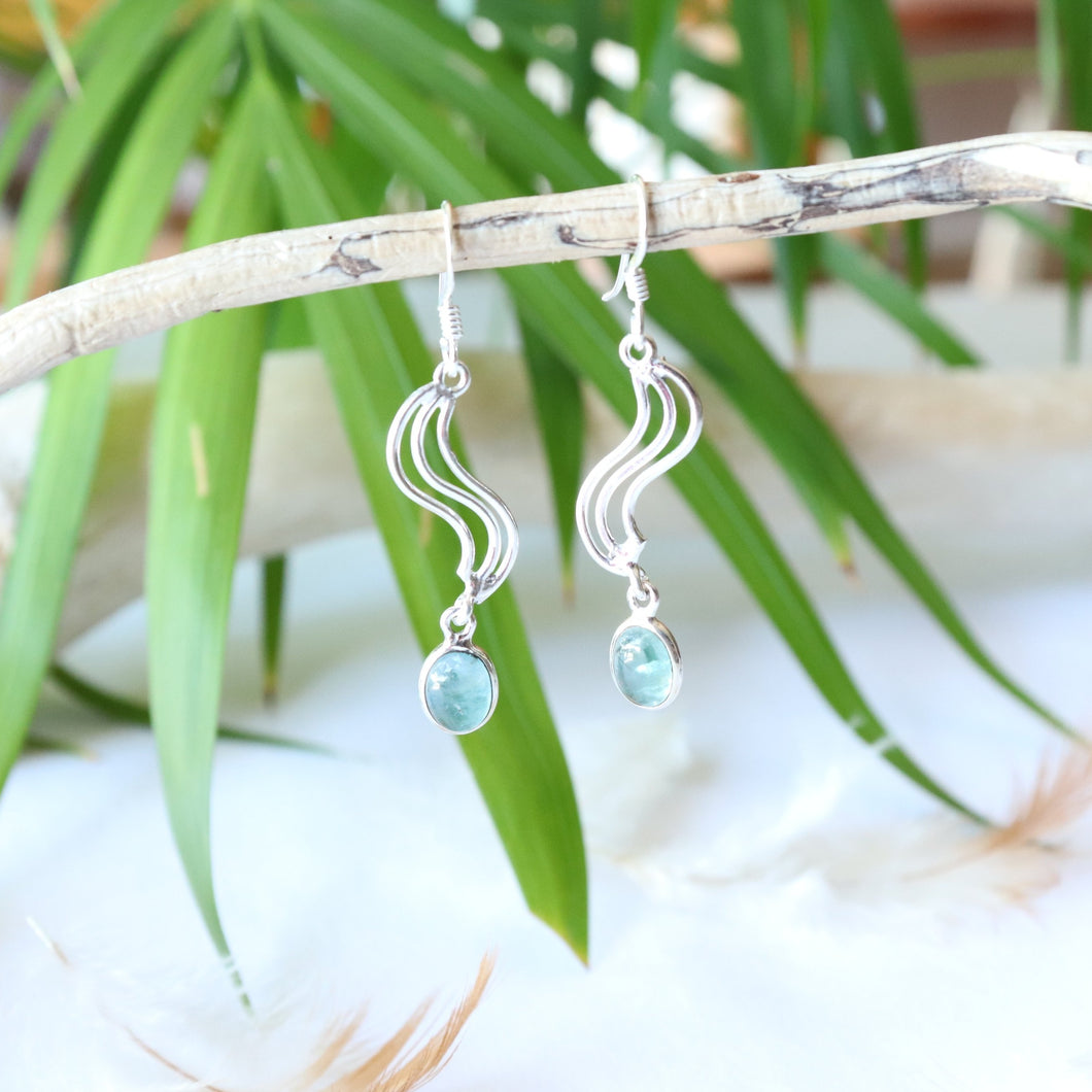 Boucles d'oreilles torsades en argent et apatite - Bijoux Cailloux Bambou