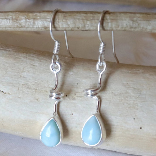 Boucles d'oreilles longues fantaisie en argent et larimar - Petite Rainette