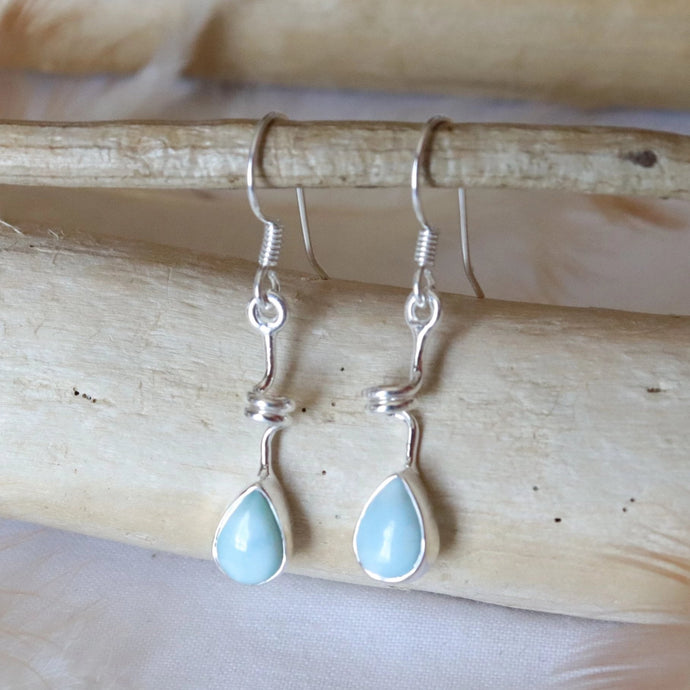 Boucles d'oreilles longues en argent et larimar - Bijoux Cailloux Bambou