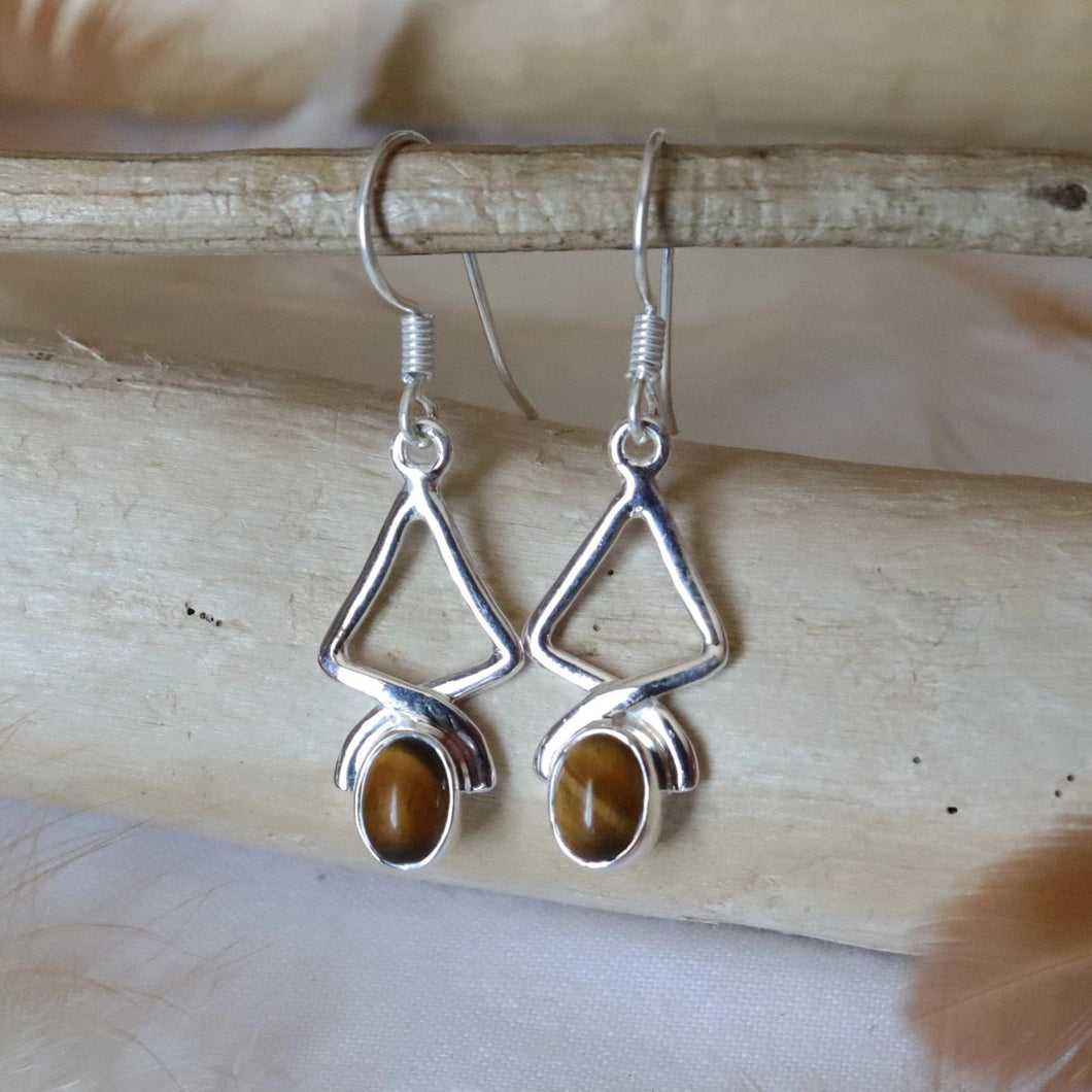 Boucles d'oreilles en argent et oeil de tigre - Bijoux Cailloux Bambou