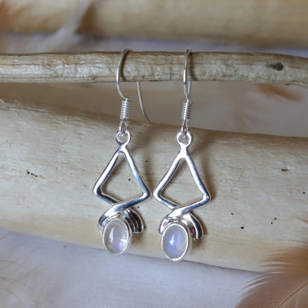 Boucles d'oreilles en argent et pierre de lune - Bijoux Cailloux Bambou