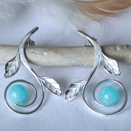 Boucles d'oreilles feuilles en amazonite