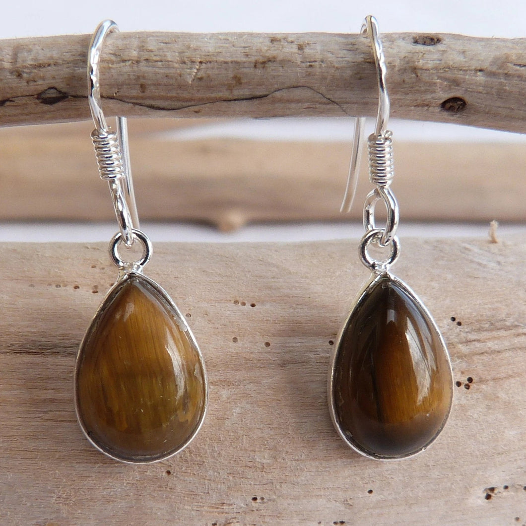 Boucles d'oreilles goutte en argent et oeil de tigre - Petite Rainette