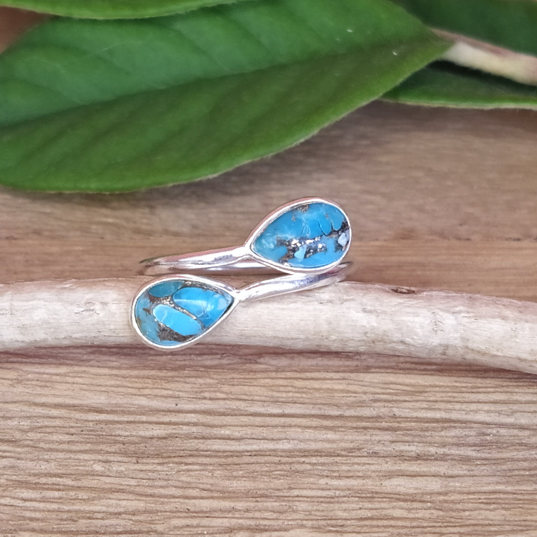 Bague réglable en argent et turquoise - Petite Rainette