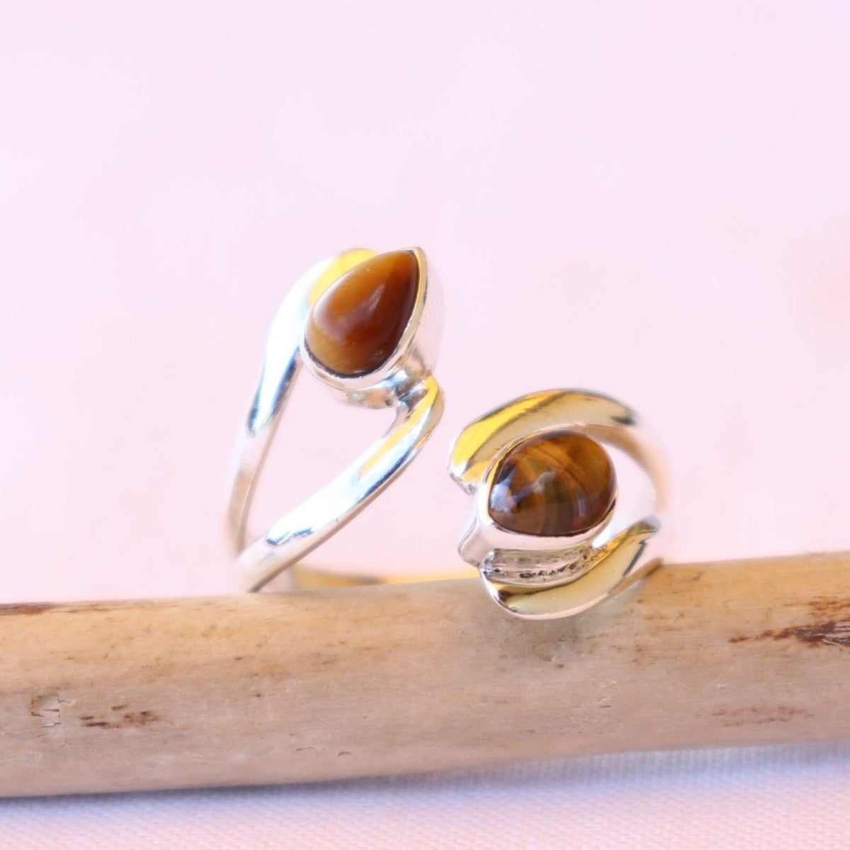 Bague réglable en argent et oeil de tigre - Petite Rainette