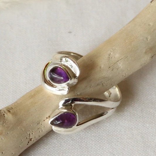 Bague réglable en argent et améthyste 