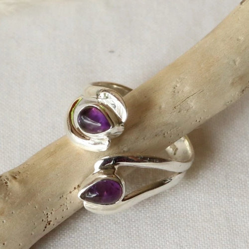 Bague réglable en argent et améthyste - Petite Rainette